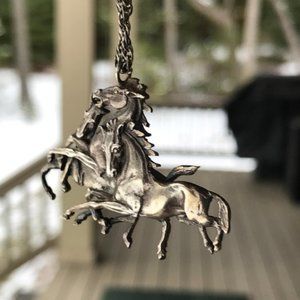 Vintage 1970's Sterling Silver "WILD HORSES" Hand Sculpted 2-Sided Neckl…